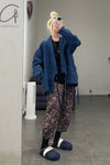 AVIVA JIFEI XUE Indigo Stripe Linen Short Kimono Jacket A21-KJS Reversible Indigo Stripe Linen Short Kimono Jacket
